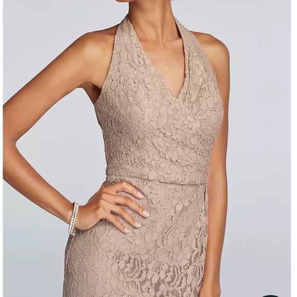 David's Bridal Bellini F940 All Over Lace Halter Maxi Length Dress - Picture 4 of 9